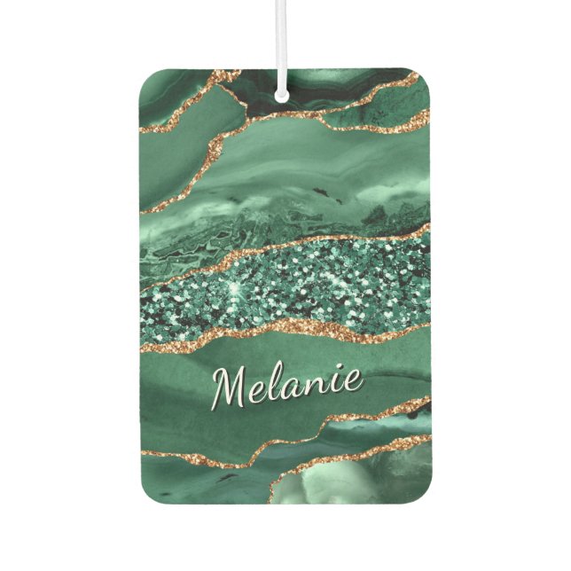 Green Gold Glitter Custom Name Air Freshener (Front)