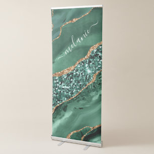 Green Gold Glitter Custom Name RRetractable Banner