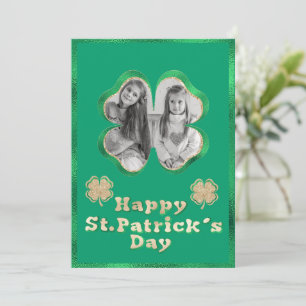 Green & Gold Glitter Custom Photo St. Patrick's Holiday Card