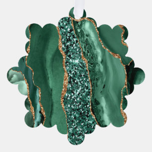 Green Gold Glitter Emerald Christmas Ornament Card