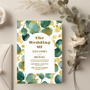 Green Gold Glitter Eucalyptus Wedding Invitation