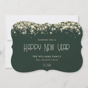 Green Gold Glitter Happy New Year Card