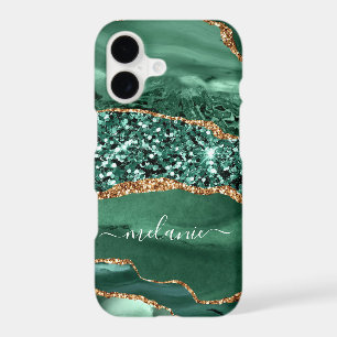 Green Gold Glitter iPhone Case Custom Name