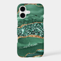 Green Gold Glitter iPhone Case Personalised Name