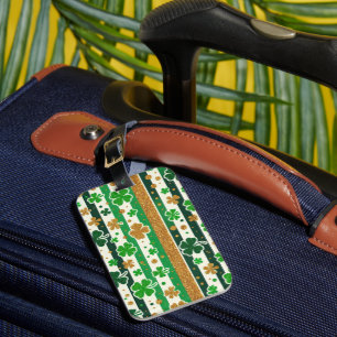 GREEN & GOLD GLITTER LOOK IRISH SHAMROCKS LUGGAGE TAG