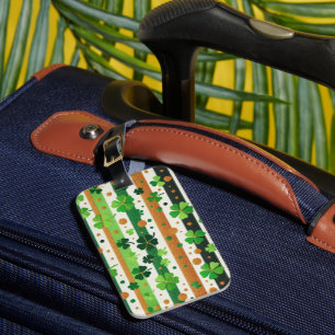 GREEN & GOLD GLITTER LOOK IRISH SHAMROCKS LUGGAGE TAG