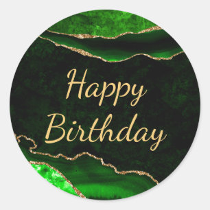 Green & Gold Glitter Marble Agate Birthday  Classic Round Sticker