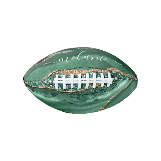 Green Gold Glitter Marble Custom Name Football American Football (Front)