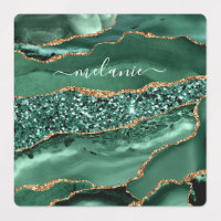Green Gold Glitter Marble Custom Name Labels