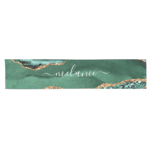 Green Gold Glitter Marble Custom Name Table Runner