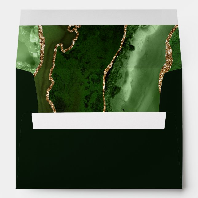 Green Gold Glitter Marble Wedding Envelope (Back (Bottom))