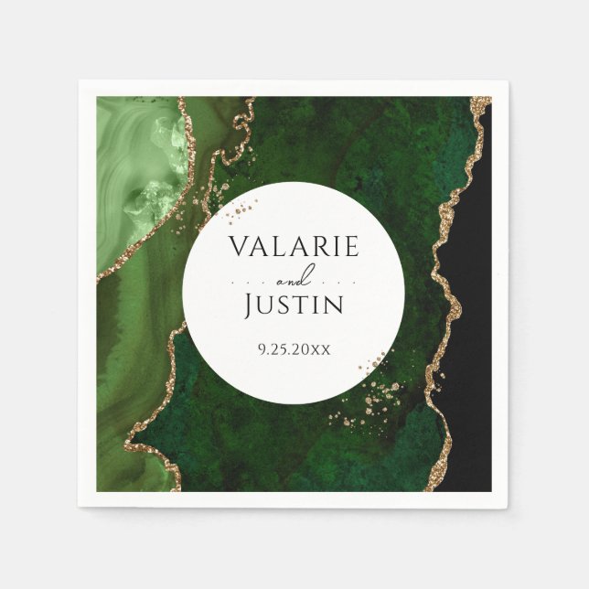Green Gold Glitter Marble Wedding  Napkins (Front)