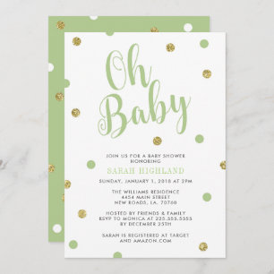 Green & Gold Glitter Oh Baby Shower Invitation