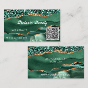 Green Gold Glitter QR Code Business Card Template