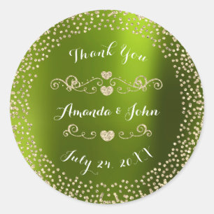 Green Gold Glitter Save the Date Thank You Classic Round Sticker