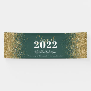 green gold glitter script class of graduation banner