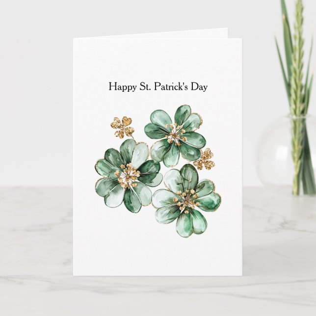 Green Gold Glitter Shamrock St. Patrick's Day Card (Front)