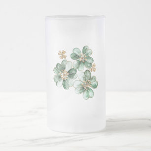 Green Gold Glitter Shamrock St. Patrick's Day Frosted Glass Beer Mug