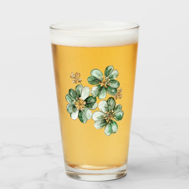 Green Gold Glitter Shamrock St. Patrick's Day Glass (Front Filled)