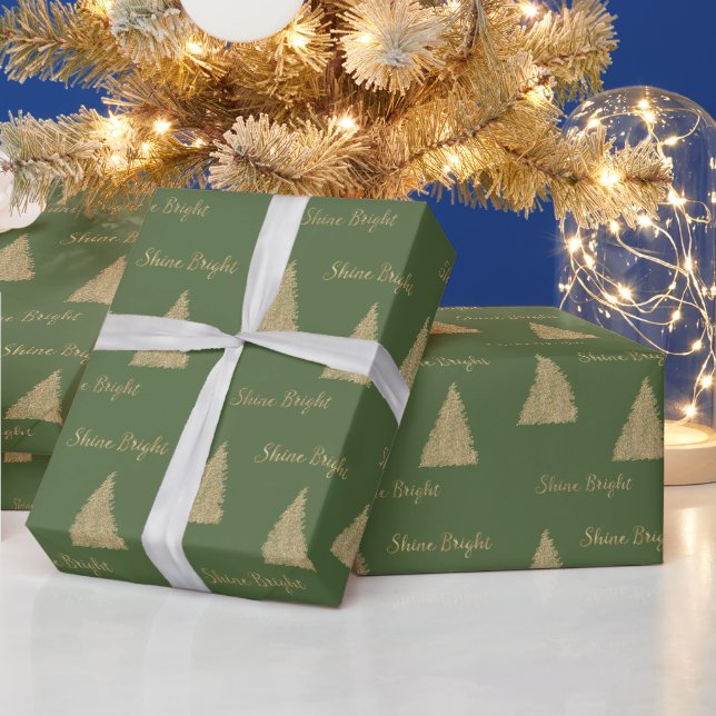 Green Gold Glitter Shine Christmas Trees         Wrapping Paper (Holidays)