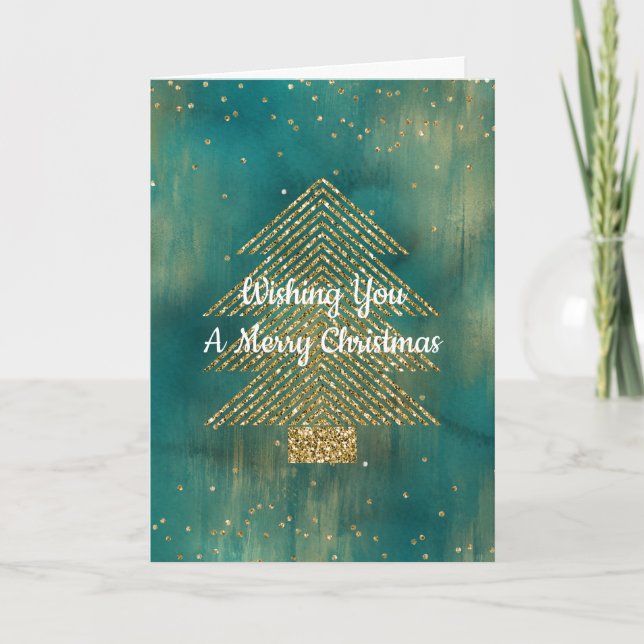 Green Gold Glitter Sparkle Christmas Card (Front)