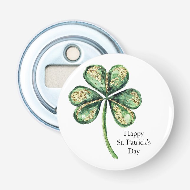 Green Gold Glitz Shamrock St. Patrick's Day Bottle Opener (Front)