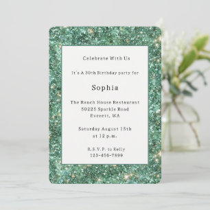Green Gold Glitzy Glitter Birthday Invitation