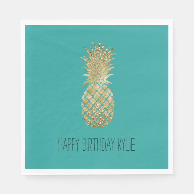 Green Gold Glitzy Pineapple Napkin (Front)