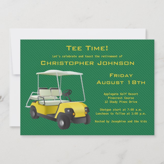 Green Gold Golf Cart Retirement Party Invitation (Front)