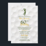 Green Gold Golfball Golfer Golf 60th Birthday Invitation<br><div class="desc">Green, gold, and white golfball and golfer golf themed 60th birthday party invitation. Perfect for someone who loves golfing, this gol60th birthday invitation features a green icon of a golfer paired with green and gold wording over a golfball background texture. Elegant and minimalist, this modern golf 60th birthday invitation is...</div>