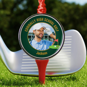 Green Gold Golfer Photo High School Golf Team Metal Tree Decoration