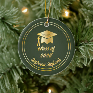Green Gold Graduate Cap Graduation 2024 Photo  Ceramic Tree Decoration
