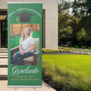 Green Gold Graduate Photo Custom Graduation Party Retractable Banner