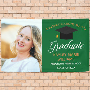 Green Gold Graduate Senior Photo Graduation Party Banner