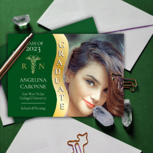 Green Gold Graduate Wave Caduceus RN Nursing Grad Announcement