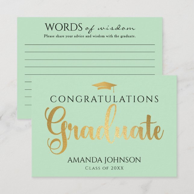 Green Gold Graduate Words of Wisdom Graduation  Enclosure Card (Front/Back)