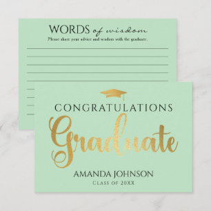 Green Gold Graduate Words of Wisdom Graduation Enclosure Card