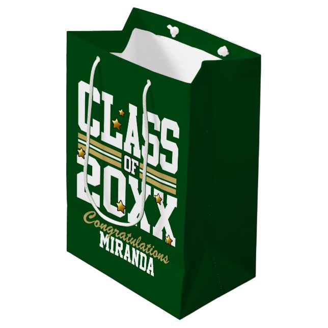 Green|Gold Graduating Class Year Medium Gift Bag (Front Angled)