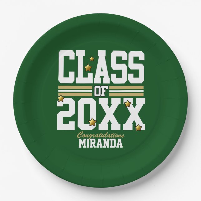 Green|Gold Graduating Class Year Paper Plate (Front)