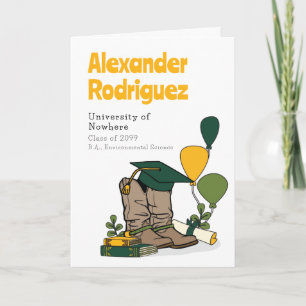 Green/Gold Graduation Cap Cowboy Boot Arrangement Invitation