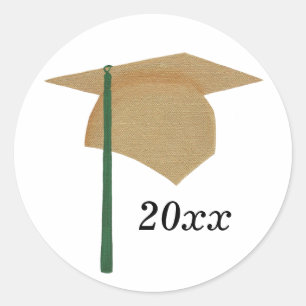 Green & Gold Graduation Cap Stickers, Class of Classic Round Sticker