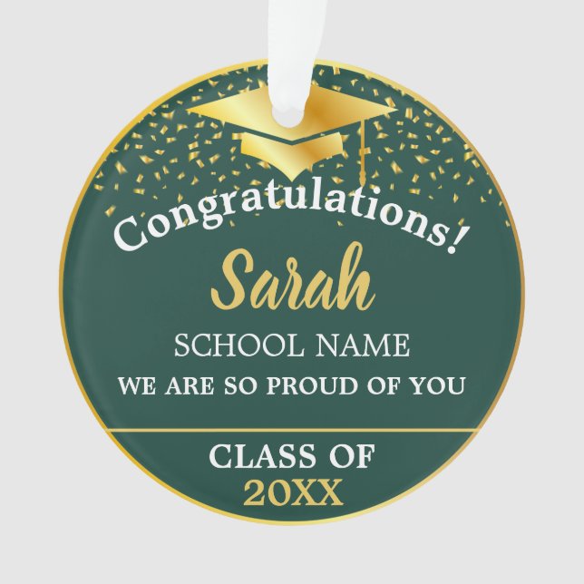 Green & Gold Graduation Class Of 2025 Custom Name Ornament (Front)