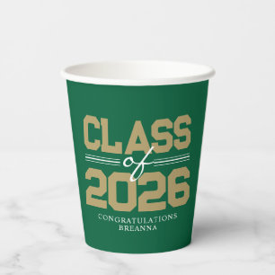Green & Gold Graduation Class Year Paper Cups