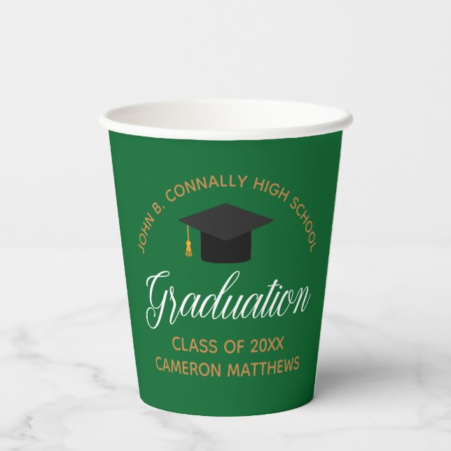 Green Gold Graduation Custom 2024 Graduate Party Paper Cups (Back)