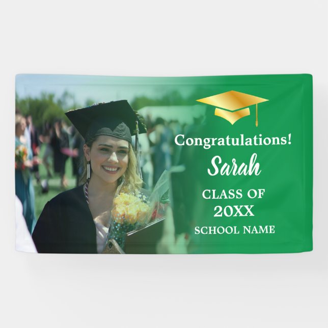 Green | Gold Graduation Custom Photo Class Of 2025 Banner (Horizontal)