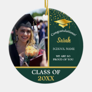 Green Gold Graduation Custom Photo Class Of 2025 Ceramic Tree Decoration