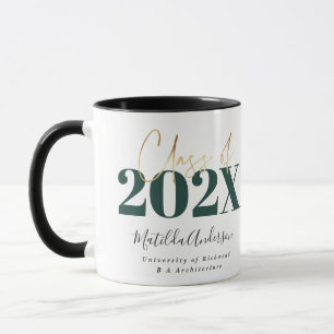 green gold graduation elegant script modern mug