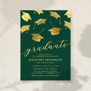 Green Gold Graduation Party Invitations