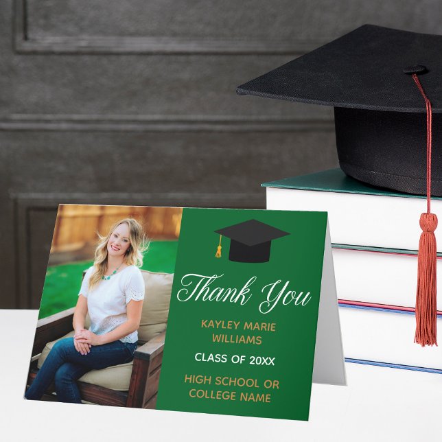Green Gold Graduation Photo 2025 Graduate Thank You Card (Creator Uploaded)