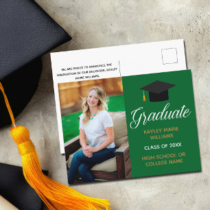 Green Gold Graduation Photo Custom 2024 Graduate Postcard